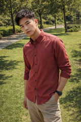 Mens Rust Red Slim Fit Casual Shirt 6