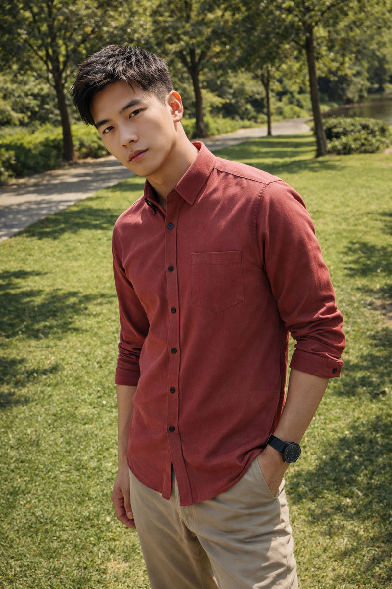 Men's Rust Red Slim Fit Casual Shirt 6
