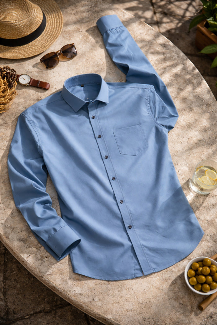 Men's Light Blue Solid Slim Fit Shirt 2