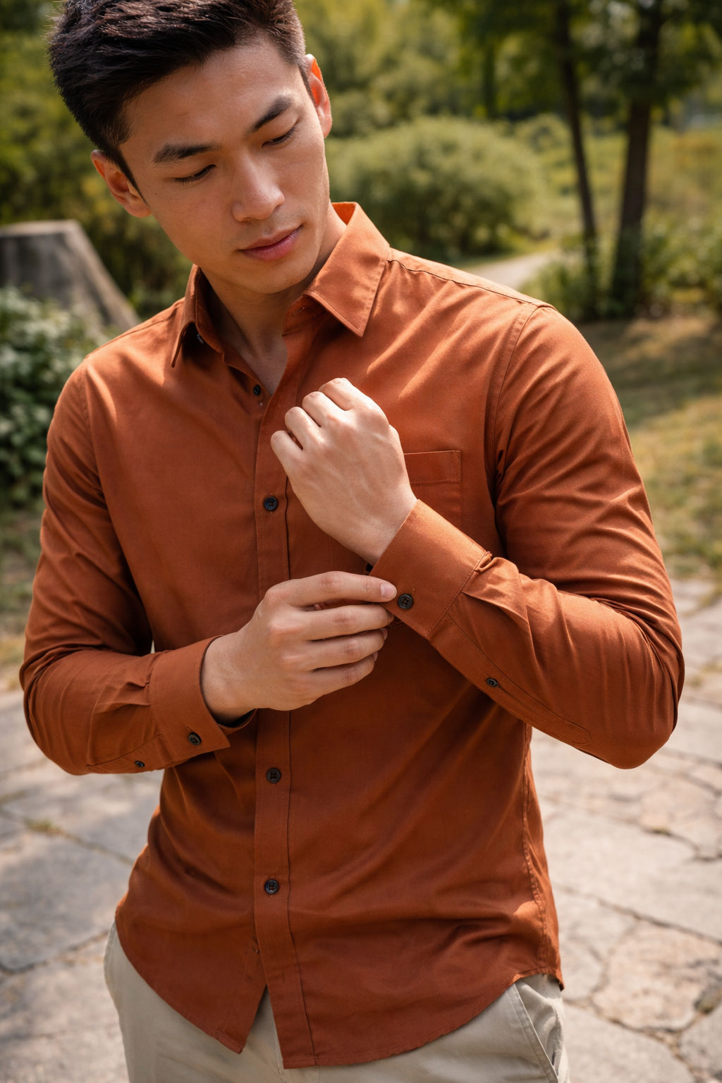 Men's Burnt Orange Slim Fit Casual Shirt