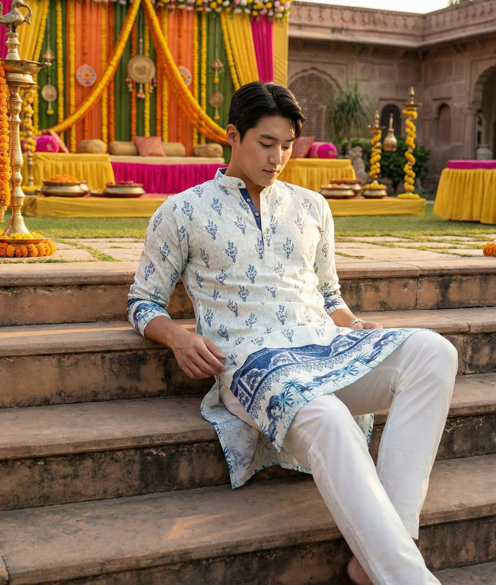 Men Cream Ethnic Motif Printed Kurta