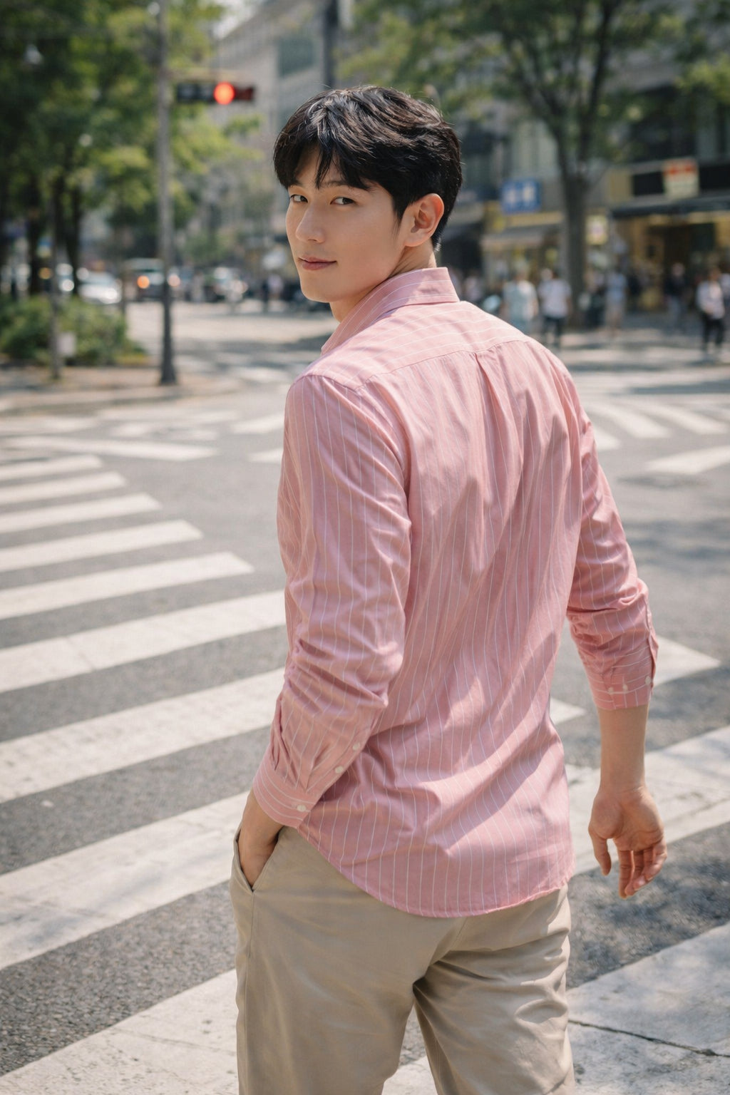 Mens Pink Striped Slim Fit Casual Shirt