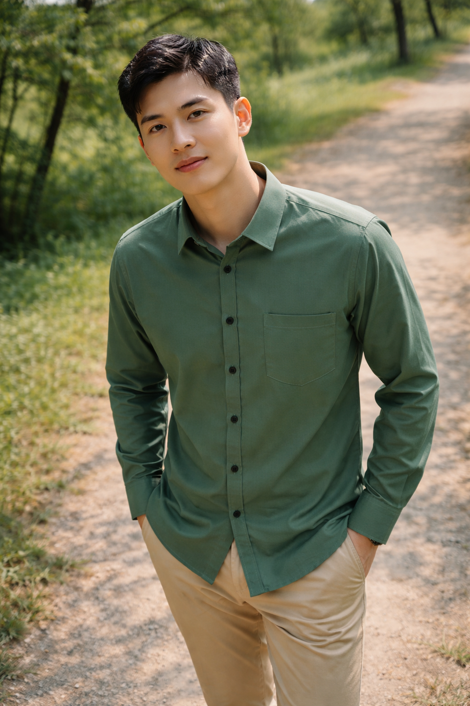 Mens Dusty Green Slim Fit Casual Shirt