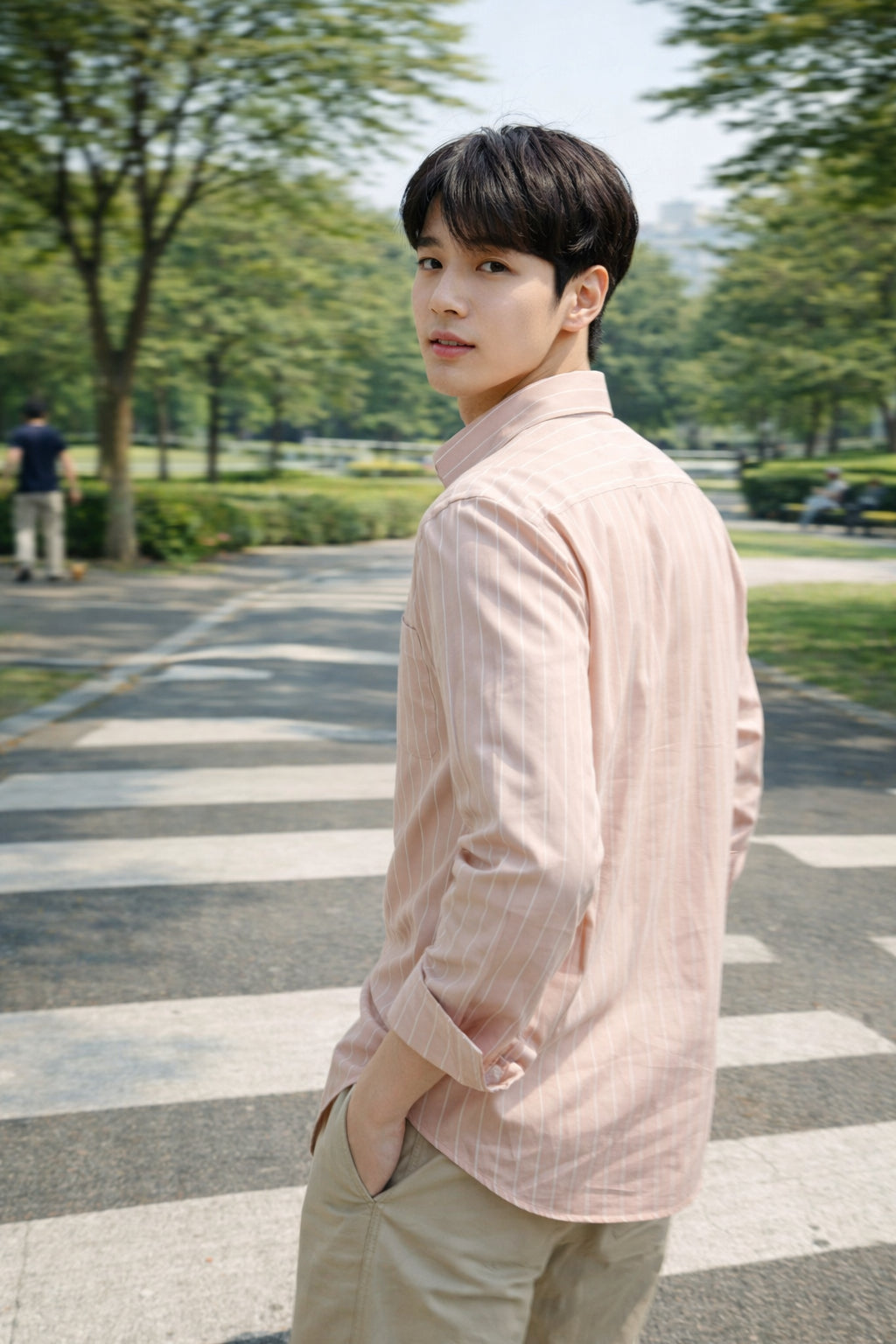 Mens Light Pink Striped Slim Fit Casual Shirt