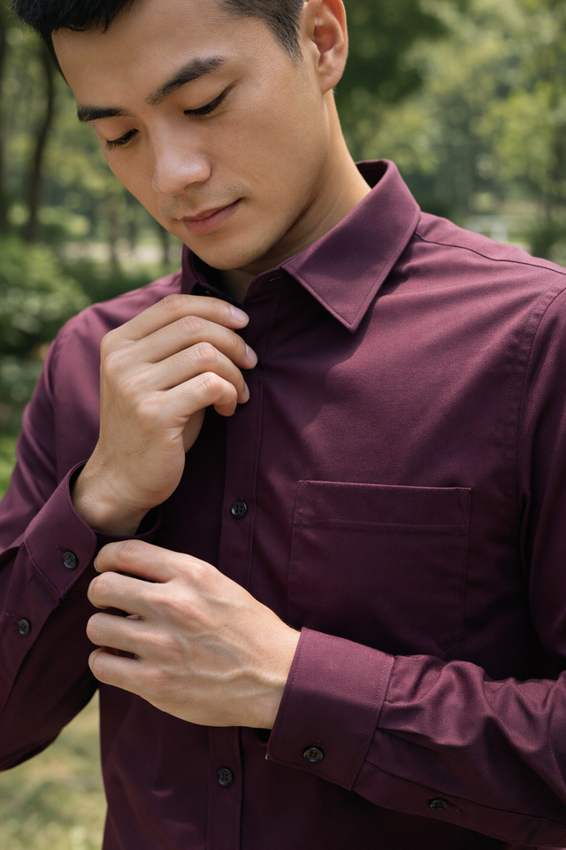 Men's deep purple slim-fit casual shirt, product view