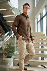 Men Dark Brown Textured Striped Slim Fit Casual Shirt 3