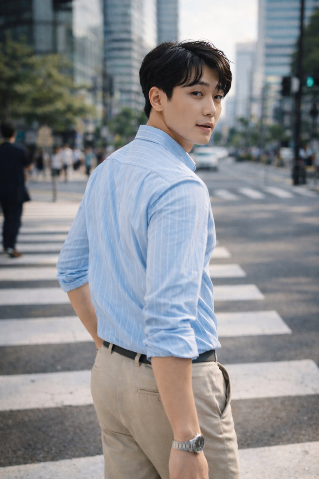 Mens Light Blue Striped Slim Fit Casual Shirt