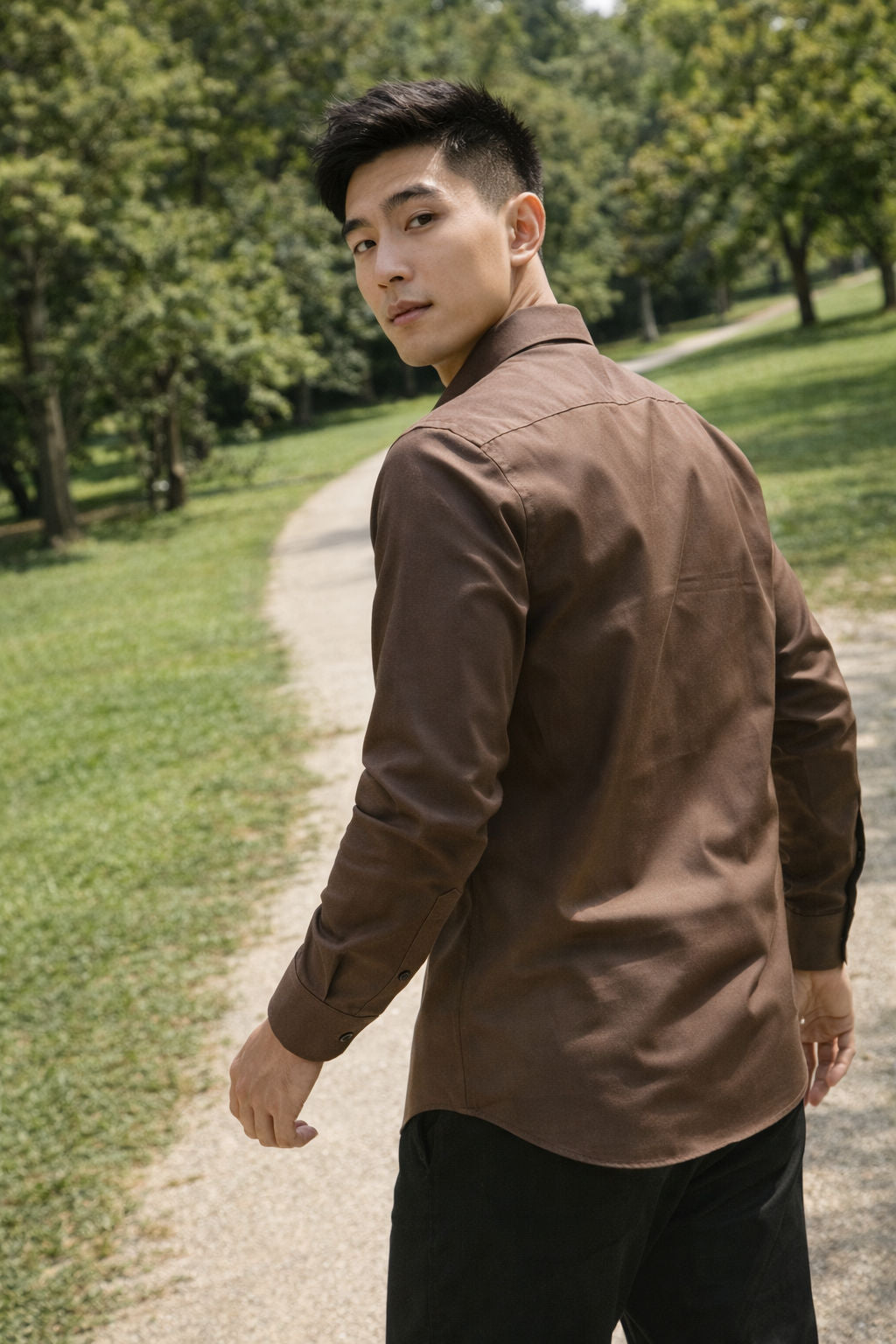 Mens Brown Slim Fit Casual Shirt