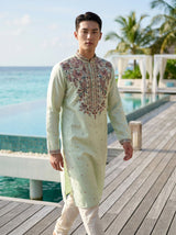 Men's Mint Green Art Silk Embroidered Festive Kurta 3