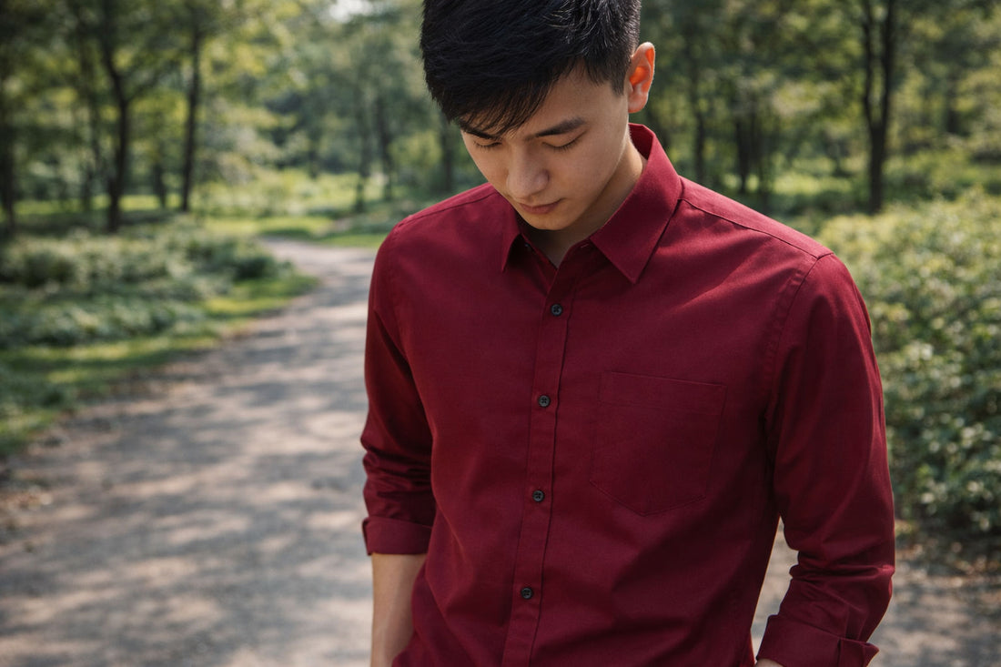 Men’s Burgundy Slim Fit Cotton Casual Shirt