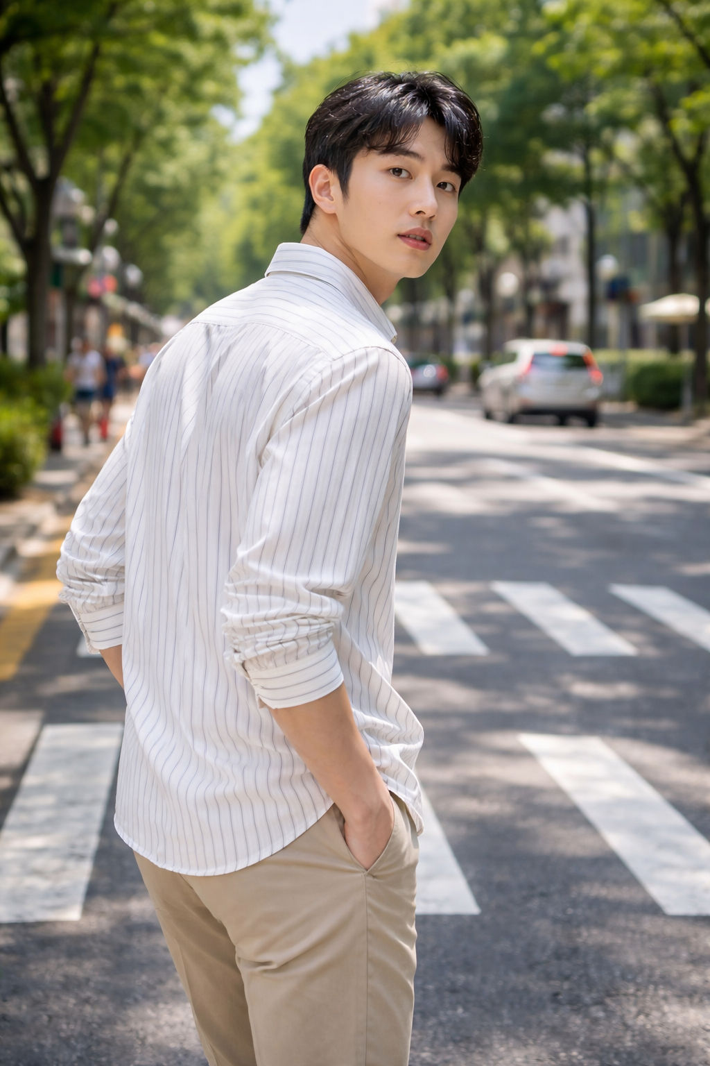 Mens White Striped Slim Fit Casual Shirt