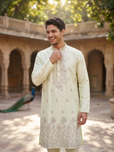 Men's Pistachio Green Embroidered Art Silk Kurta 2