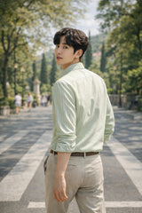 Mens Light Green Striped Slim Fit Casual Shirt 5