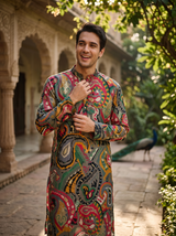 Men's Vibrant Multicolor Paisley Print Art Silk Blend Kurta 2