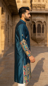 Men Blue Kurta for Festive & Wedding Wear with Ethnic Border 3