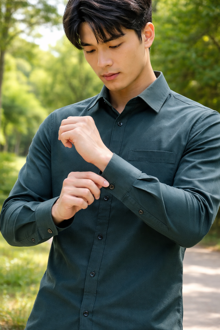 Men's Dark Green Slim Fit Casual Shirt 2