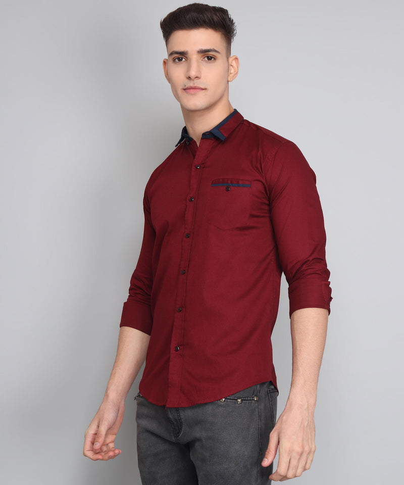 Deep Maroon Cotton Shirt for Men 7