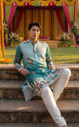 Men Blue Elephant Motif Printed Kurta 1