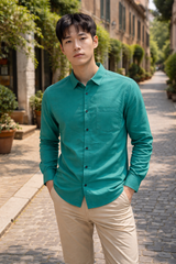 Mens Teal Green Slim Fit Casual Shirt 3