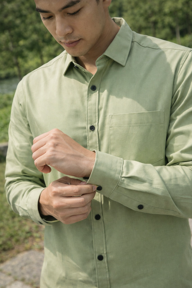 Men's light green slim-fit casual shirt, product view