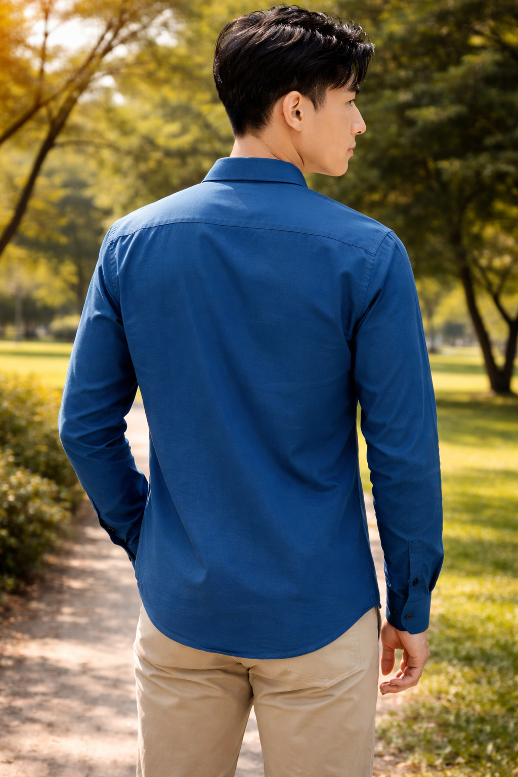 Men’s Blue Slim Fit Cotton Casual Shirt