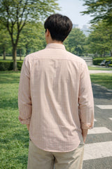 Mens Light Pink Striped Slim Fit Casual Shirt 4