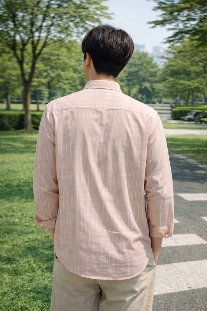 Mens Light Pink Striped Slim Fit Casual Shirt 4