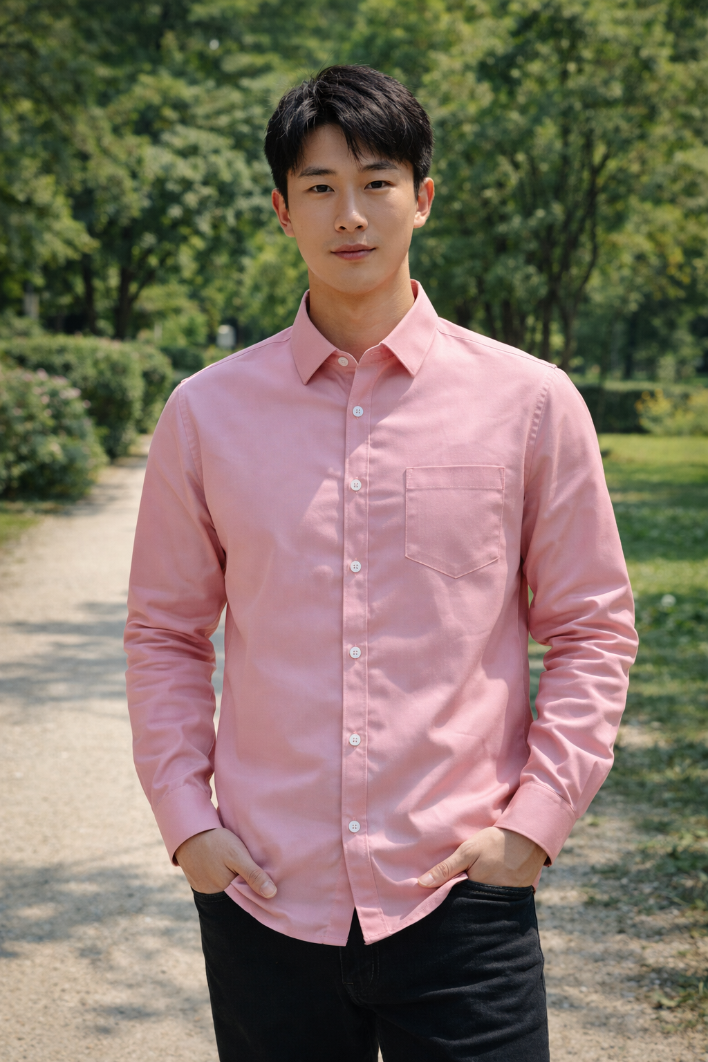 Mens Pink Slim Fit Casual Shirt