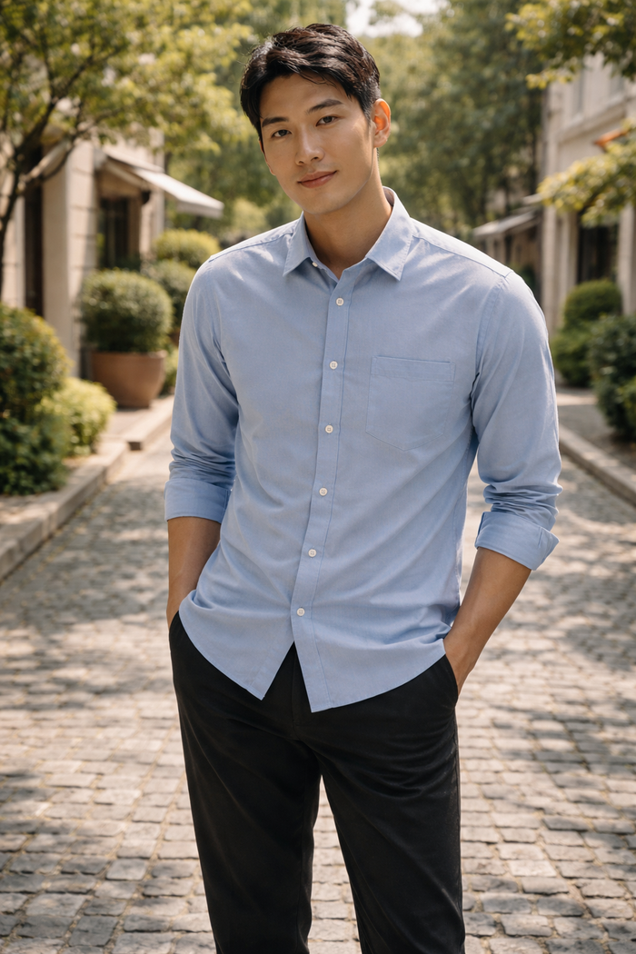 Men's Light Blue Slim Fit Casual Shirt 2