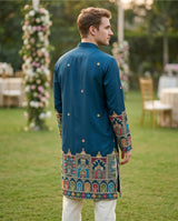 Men Blue Kurta for Festive & Wedding Wear with Ethnic Border 6