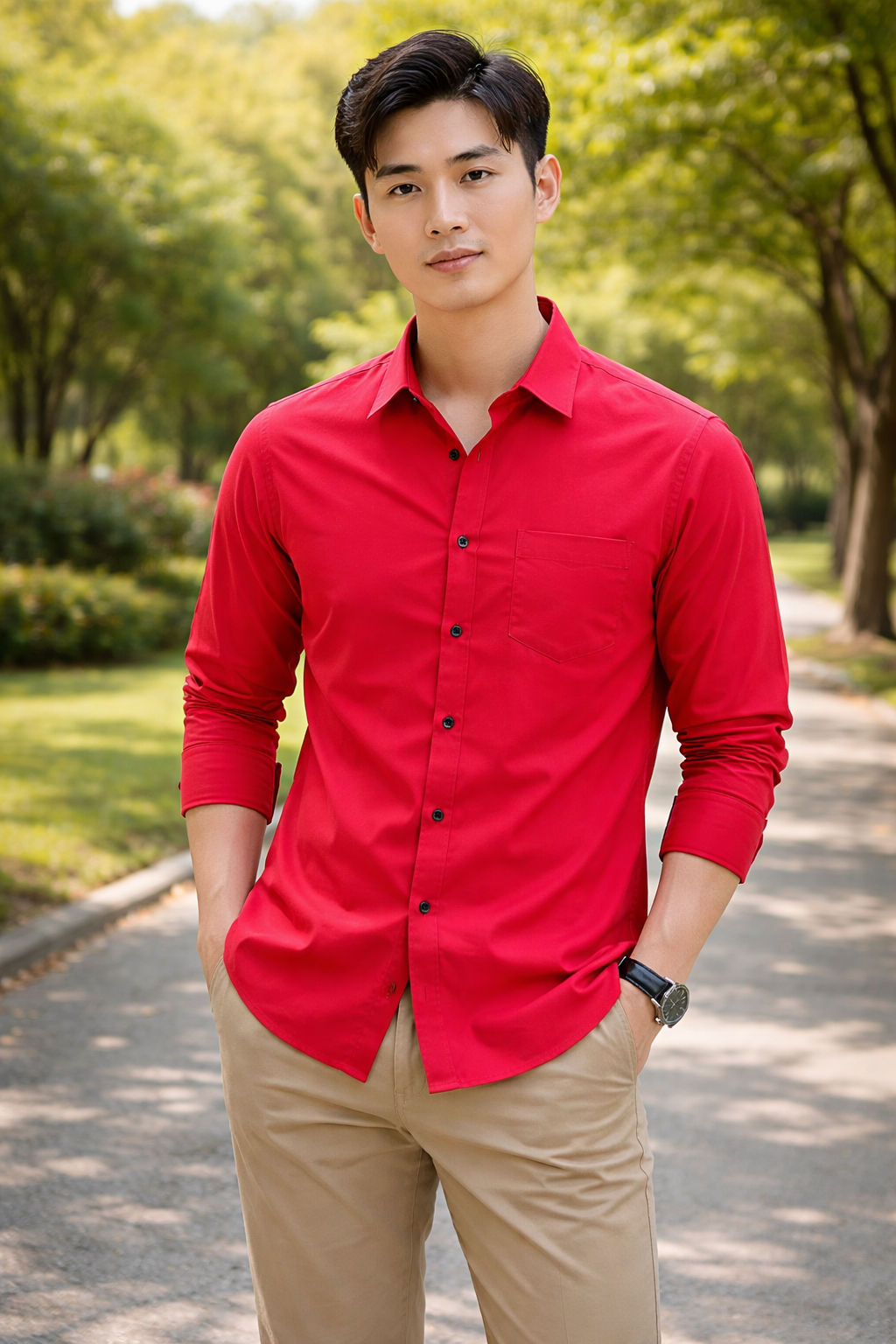 Mens Classical Red Slim Fit Casual Shirt