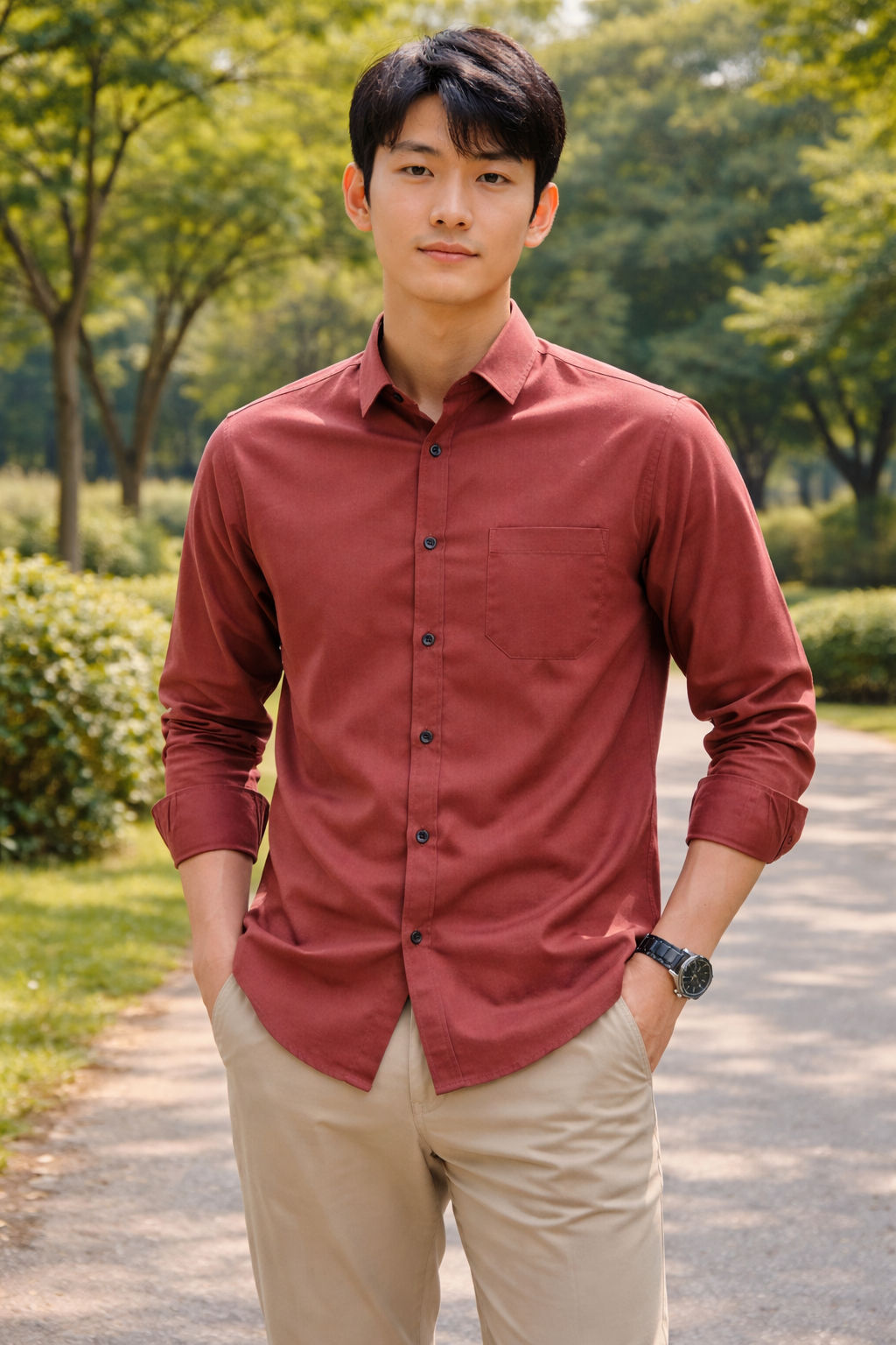 Mens Burnt Red Slim Fit Casual Shirt