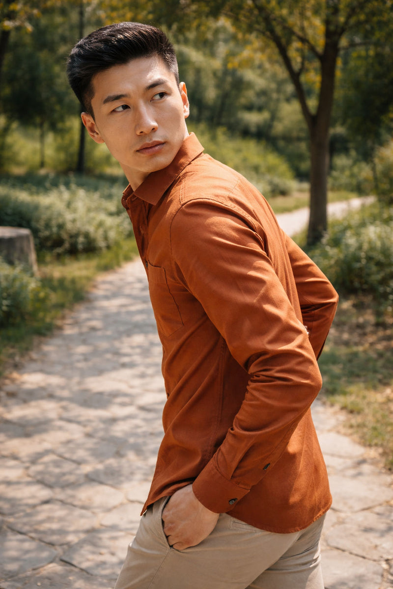 Men's Burnt Orange Slim Fit Casual Shirt 4