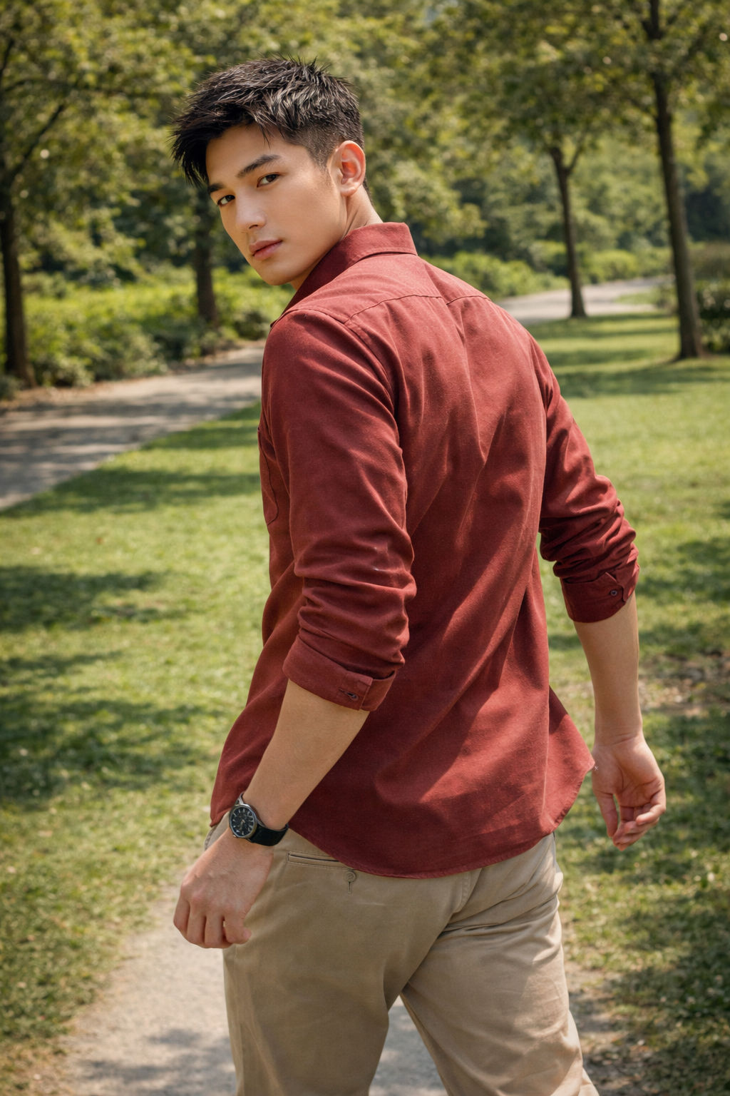 Men's Rust Red Slim Fit Casual Shirt