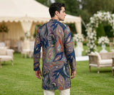 Men Grey Multicolor Abstract Leaf Printed Kurta 4
