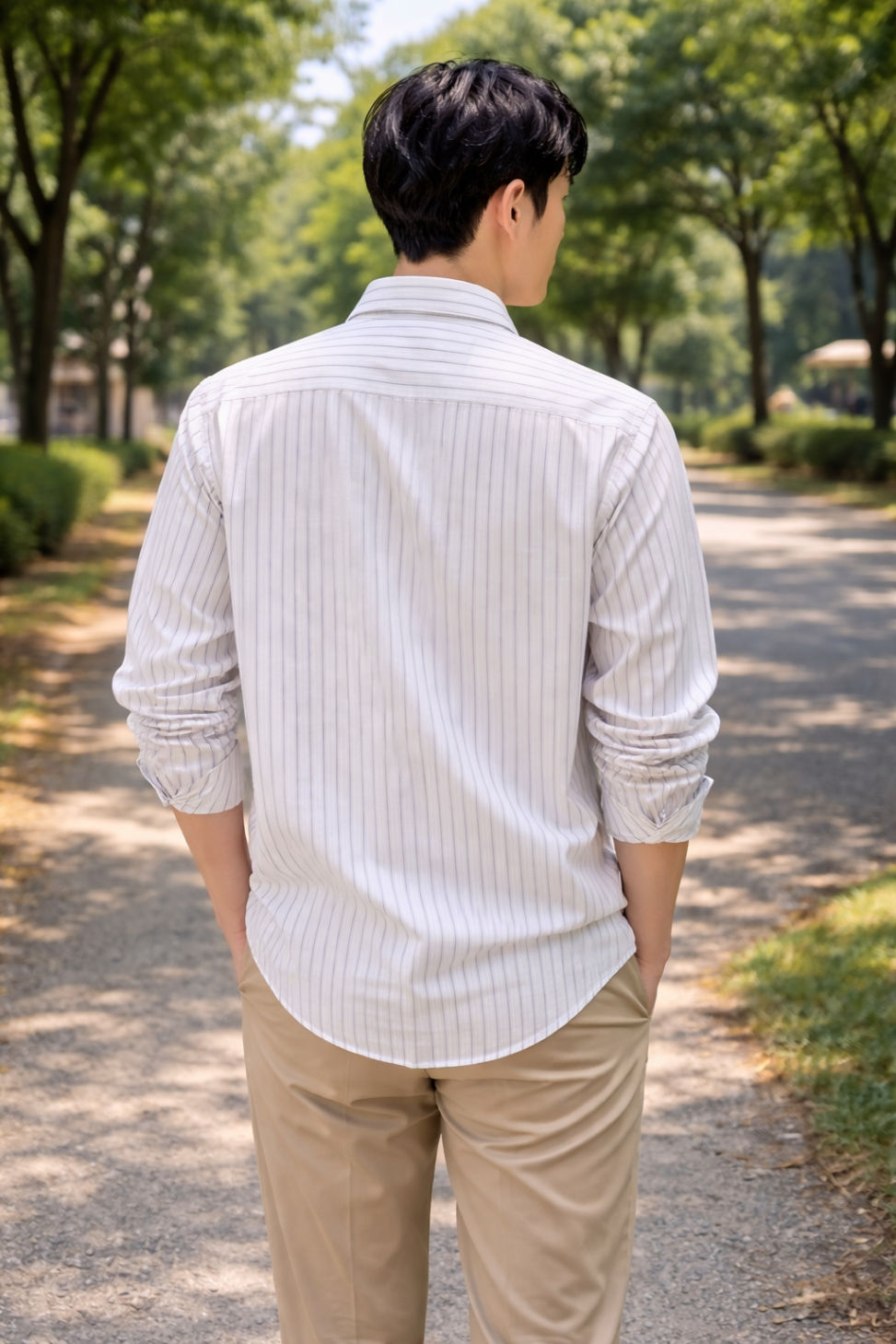 Mens White Striped Slim Fit Casual Shirt