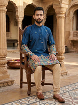 Men Blue Kurta for Festive & Wedding Wear with Ethnic Border 4