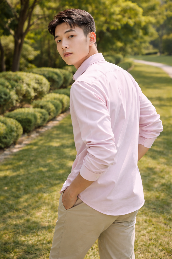 Men's Light Pink Slim Fit Casual Shirt 2