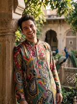 Men's Vibrant Multicolor Paisley Print Art Silk Blend Kurta 3