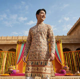 Men Cream Ethnic Figurative Printed Kurta 4