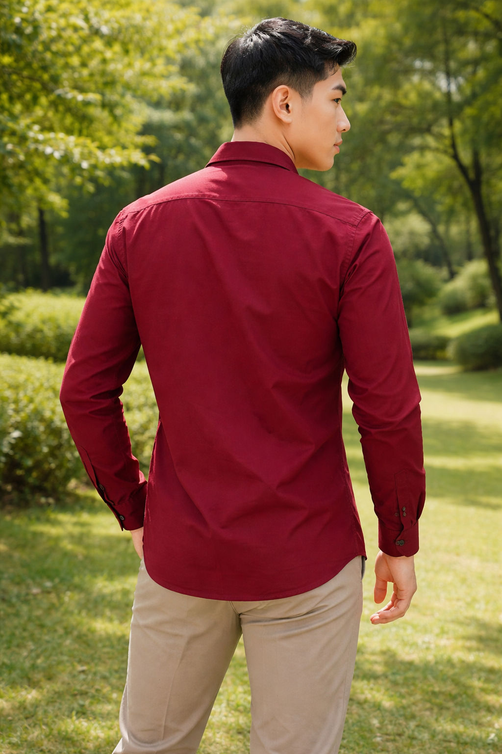 Mens Red Slim Fit Casual Shirt