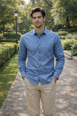 Men Light Blue Slim Fit Casual Shirt 4