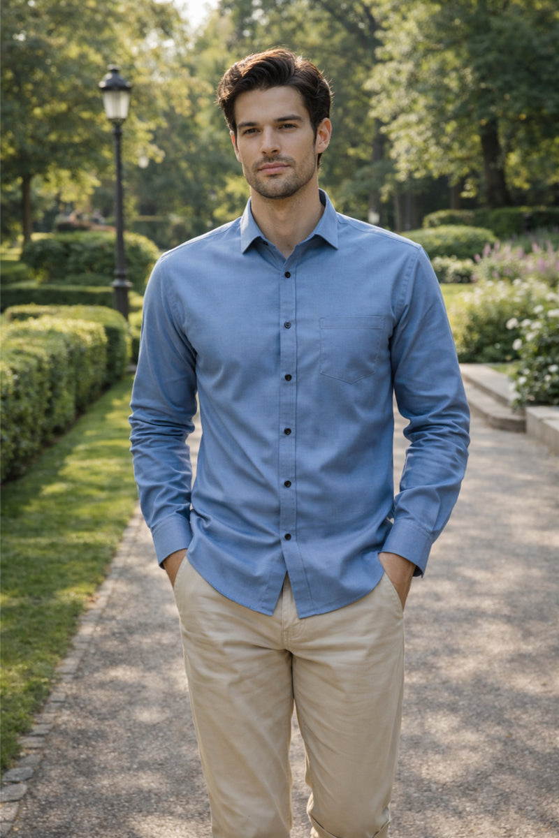 Men's Light Blue Solid Slim Fit Shirt 4