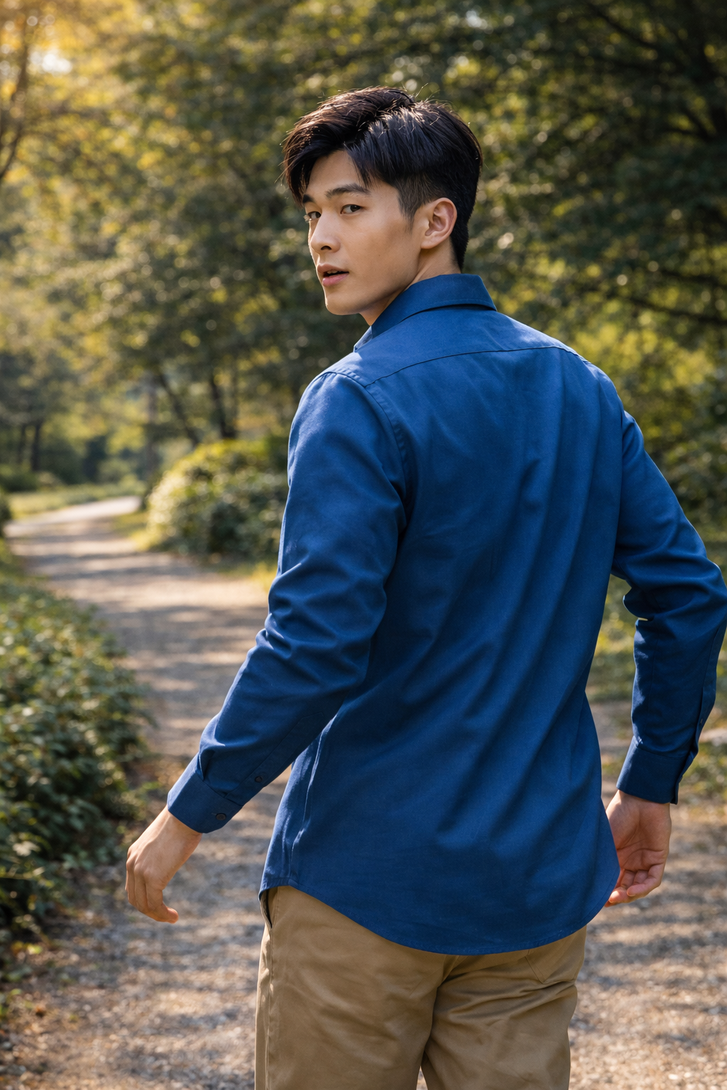 Men’s Blue Slim Fit Cotton Casual Shirt