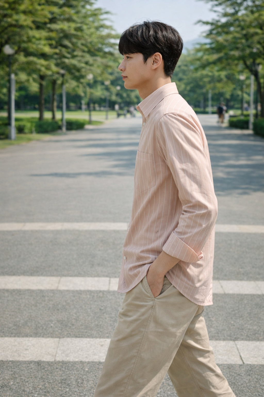 Mens Light Pink Striped Slim Fit Casual Shirt