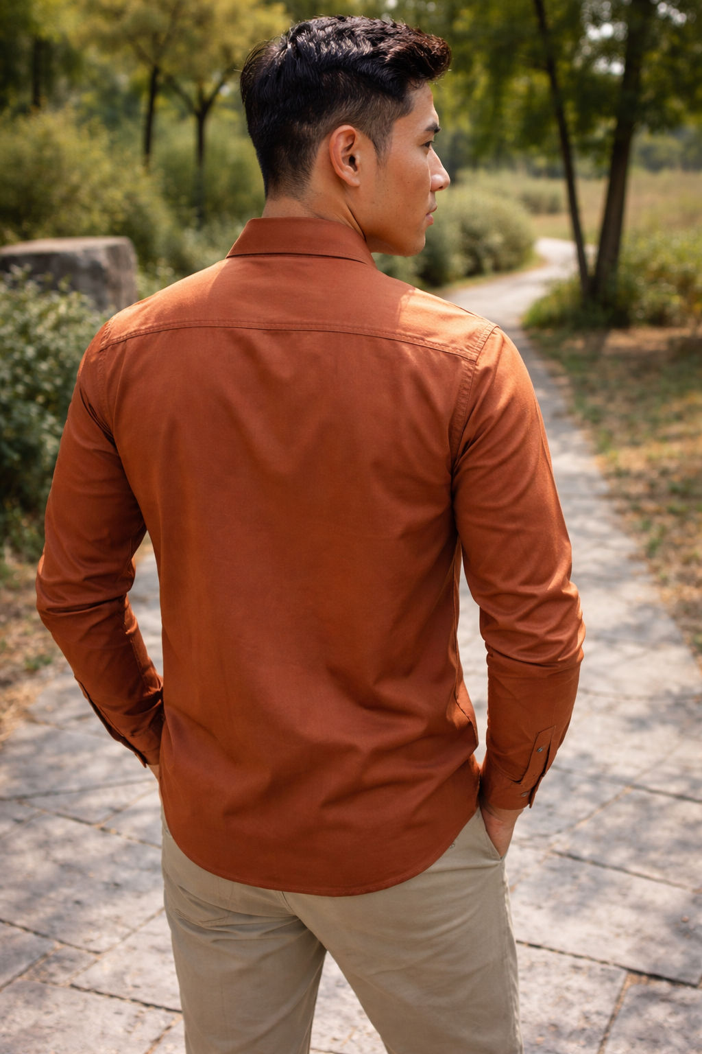 Men's Burnt Orange Slim Fit Casual Shirt