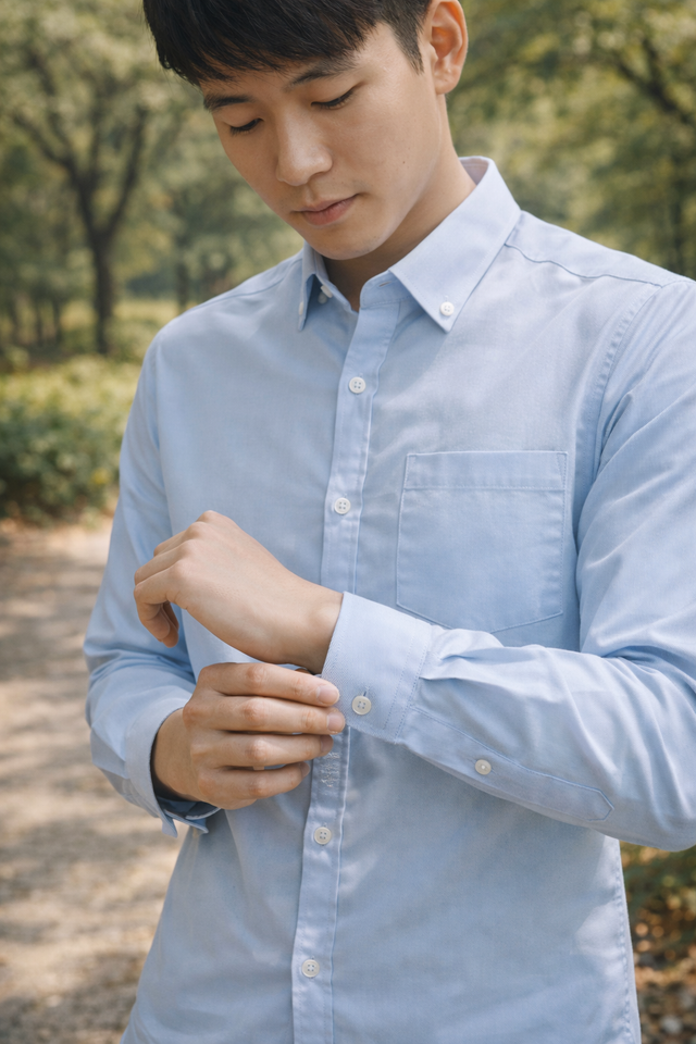 Men's sky blue slim-fit casual shirt, product view