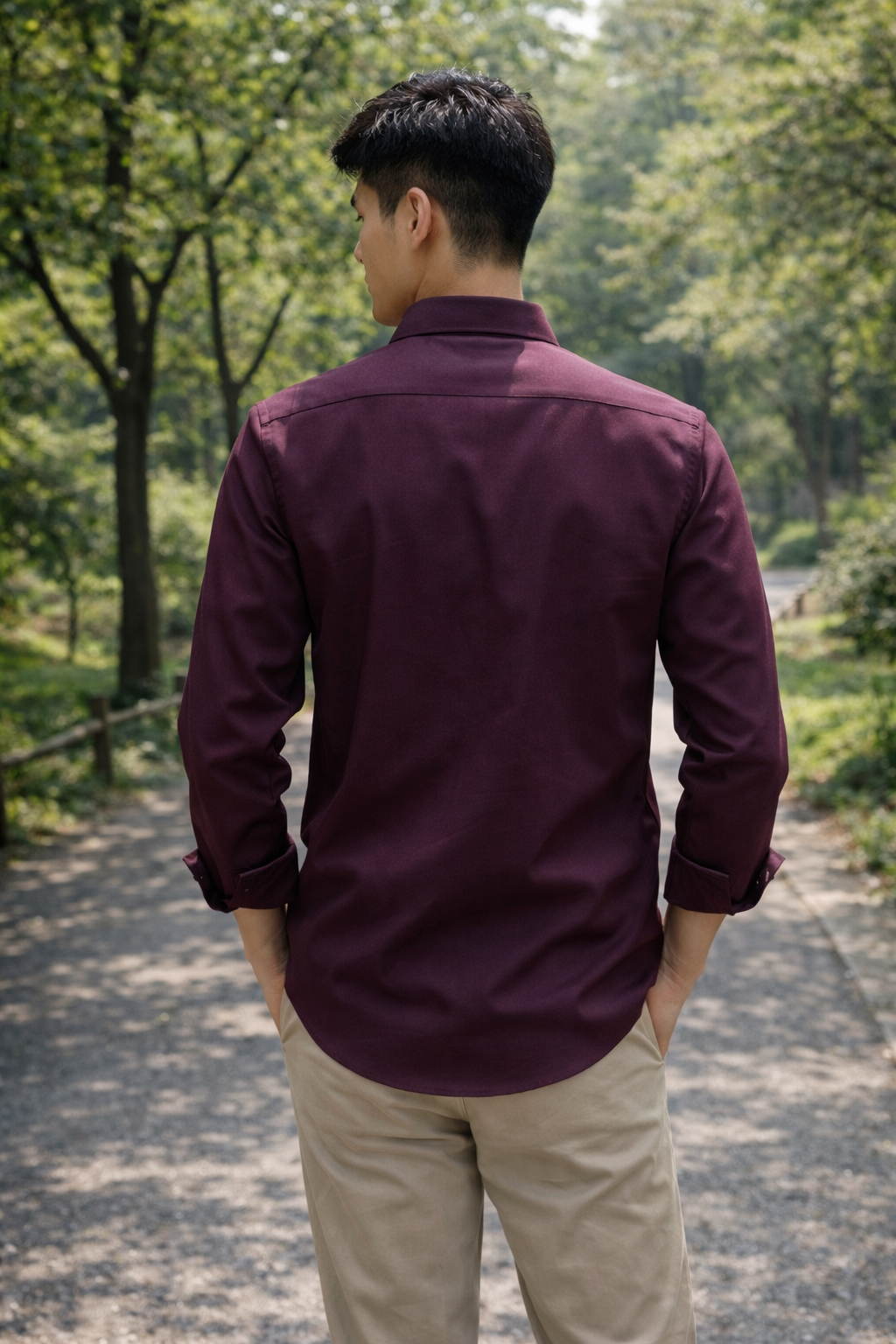 Men's deep purple slim-fit casual shirt, product view