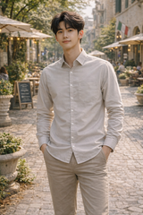 Mens Cream Slim Fit Casual Shirt 1