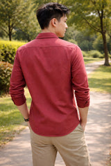 Mens Rust Red Slim Fit Casual Shirt 4
